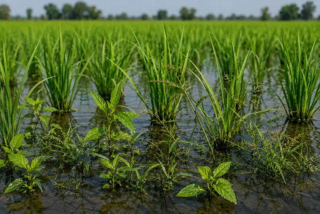 گیاه برنج Oryza sativa و علفهای هرز شالیزار ها 